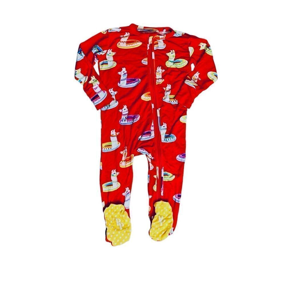 Posh Peanut Bamboo Red Emillo Footie Sleeper Sz‎ 6-9 months Retire Print